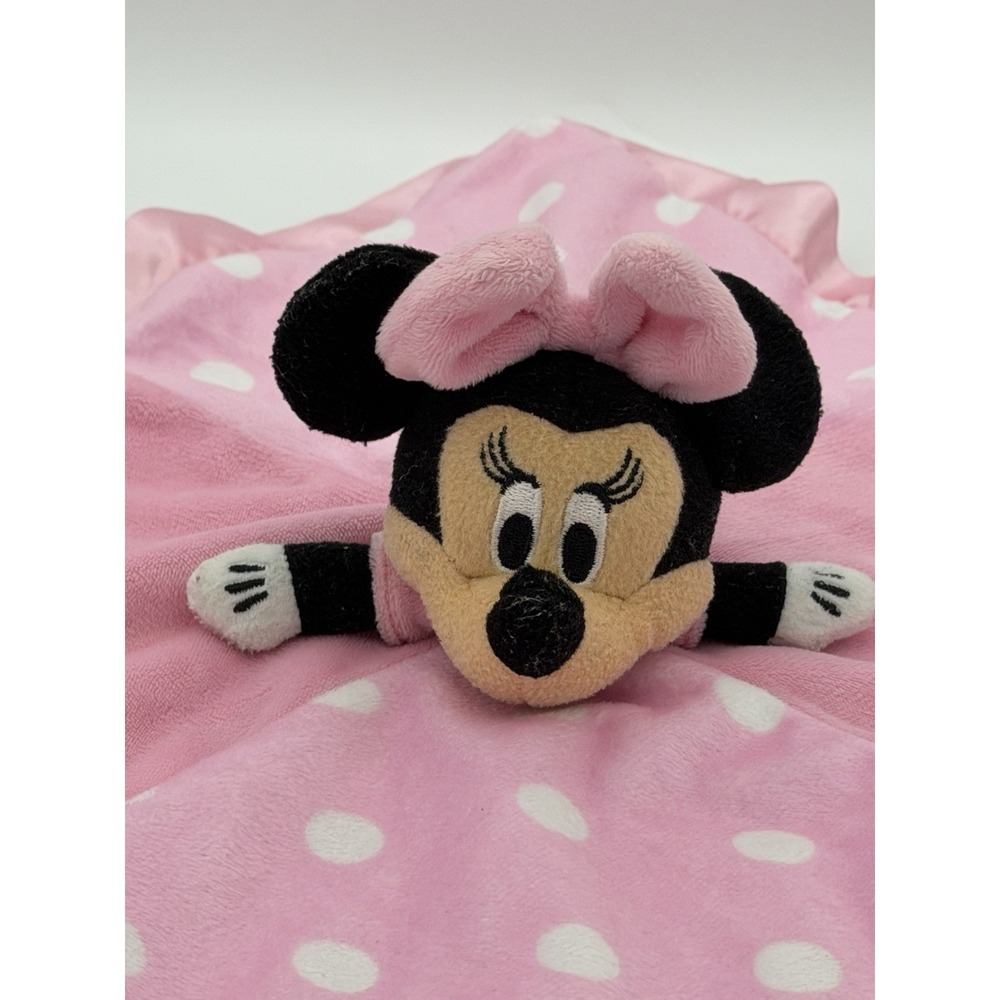 Disney Pink Minnie Mouse Baby Lovey Security Blanket Polka Dots Satin Ruffle